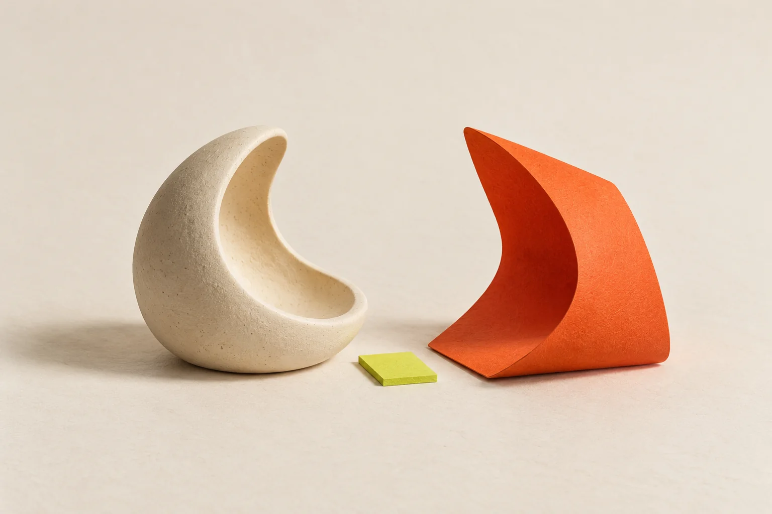 Two complementary sculptural forms facing a shared open space, a concept for a conversation.